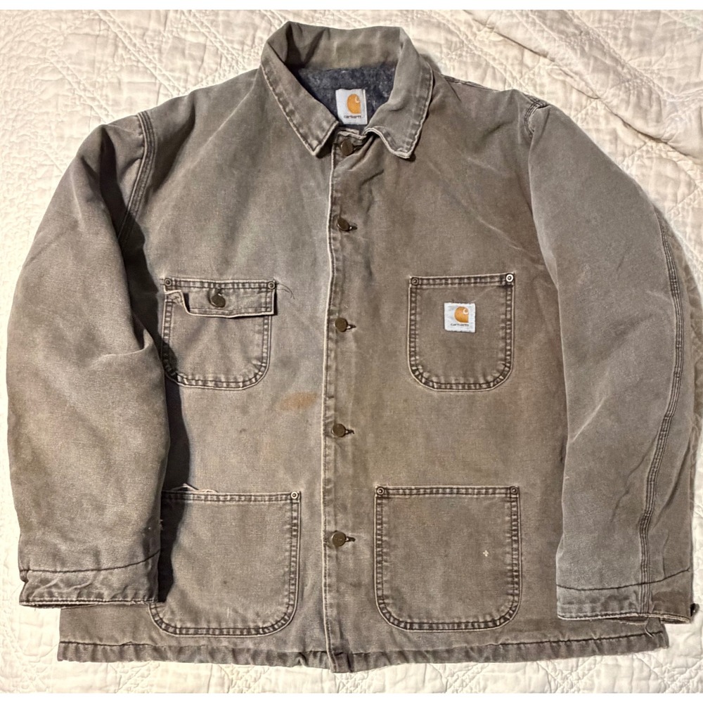 Carhartt Chore Coat Mens XL Brown Blanket Lined Distressed Canvas Jacket